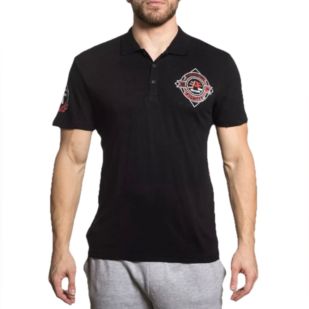 American Fighter x Affliction Baylor Men's Black Polo Shirt Size Large